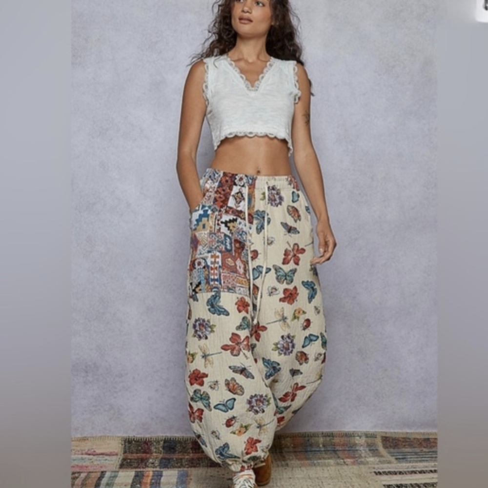 Floral Patchwork Harem Pants - image 1